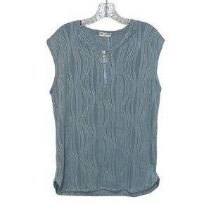 Style Infusion Textured Sleeveless Top Womens 2X Blue New Front Zipper